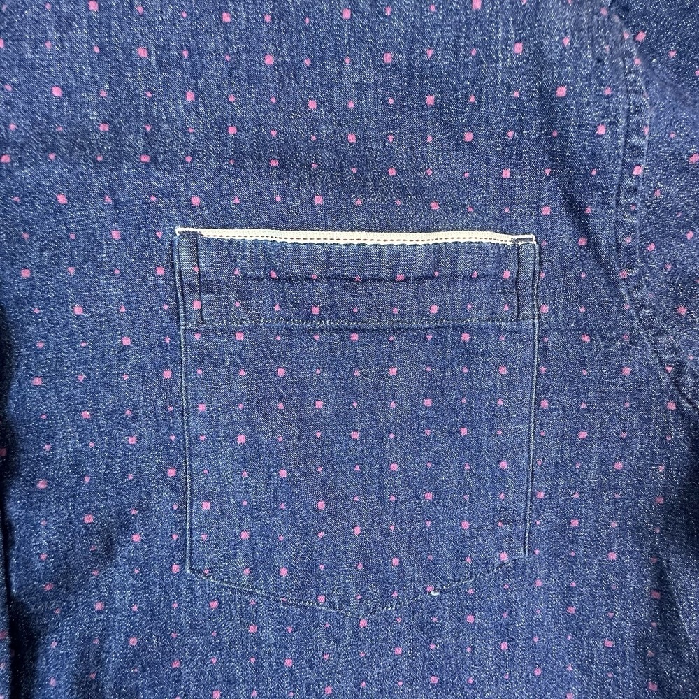 7 Diamonds Audio Tree Shirt Mens XL Blue Dots Stretch Denim Woven Button Up - Picture 9 of 14